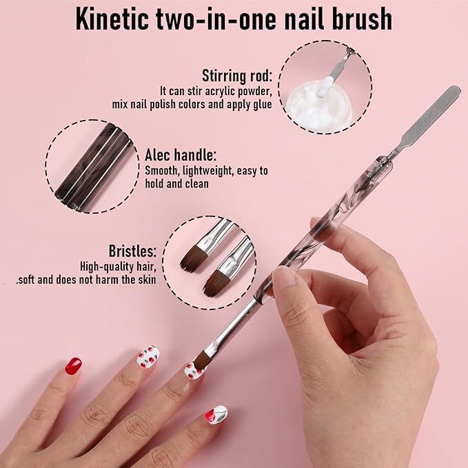 2 Pcs Dual-Ended Professional Gel Acrylic Nail Art Brush French Nail Brush with Stirring Rod Manicure Clean up Brushes Manicure Design Brushes