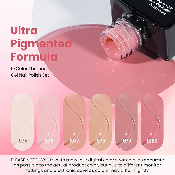 Beetle Nude Pink Gel Polish Set - 6 Colors Light Pink Nude gel polish Spring Colors Soak Off Nail Art Manicure Salon Uv Led DIY at Home Vanilla Cloud Collection