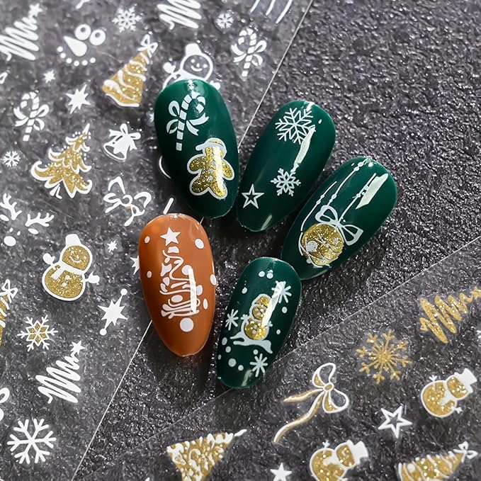 12 Sheets Christmas Nail Art Stickers White Nail Stickers Snowman Nail Decals Self Adhesive Christmas Tree Snowflake Santa Nail Art Supplies for Women Girls DIY Manicure Nail Art Decorations