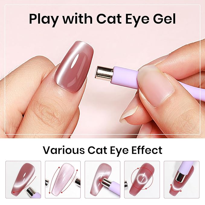 MIZHSE Nude Pink Cat Eye Gel Nail Polish, Shimmer Glitter Cat Eye Gel Polish U V LED Soak Off Gel Polish for Nail Salon Home DIY 0.4oz 12mL