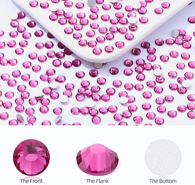 Fuchsia Flatback Rhinestones, Glass Rhinestones for Nail Art and Craft, Glue Fix, Loose Crystal Gemstones(Fuchsia, SS16, 1440pcs, 3.8-4.0mm)