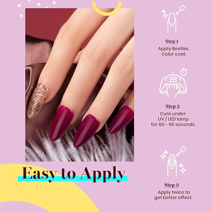Beetles Wine Red Gel Nail Polish, Burgundy Red Plum Gel Polish Soak Off Uv LED Lamp Nail Art Manicure Salon DIY Design at Home Gifts for Women 0.51 Fl Oz