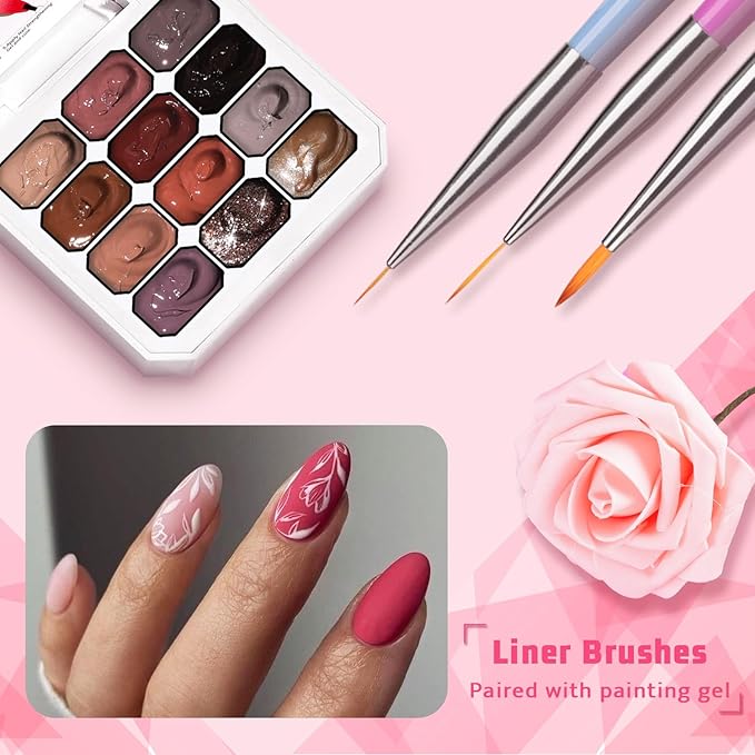 Sponge Pat Gel Nail Polish Palette, 12 Colors Blending Ombre Gel Polish Gradient Painting Nails Art, No Wipe, UV/LED Cured, 100Sponges 6Brushes 1Grabber (Set 03)