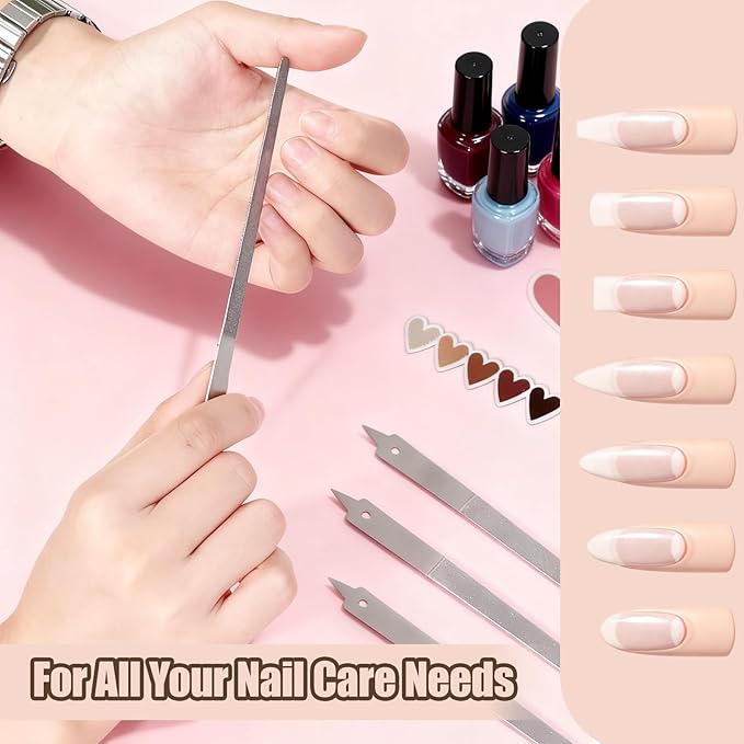 4 Pack Diamond Deb Nail File - Double Sided Stainless Steel Metal Nail Filer for Natural Nails - Professional Manicure Pedicure Tool with Sharp Tip for Women Men (6 Inch)