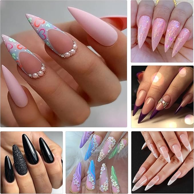 LoveOurHome 600pc Medium Stiletto Nail Tips Fake Nails, Clear Press on Nails Medium Gel Nail Tips Stiletto Acrylic Nails Pointy False Nails Clear Artificial Fingernail for Gel Nail Extension