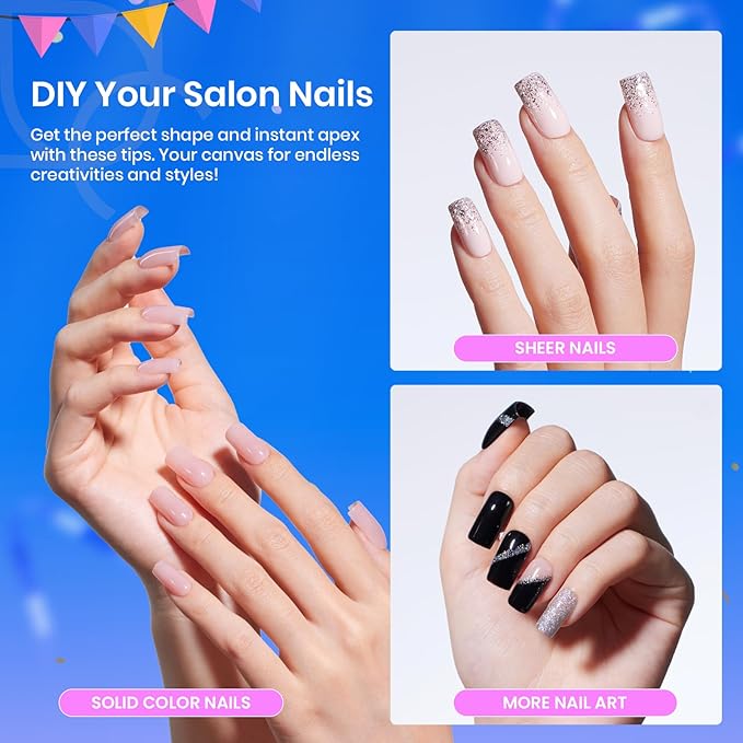 Beetles Tipex Gel Nail Kit Short Square Instant Apex Nail Tips & Beetles 15ml Nail Dehydrator and Primer