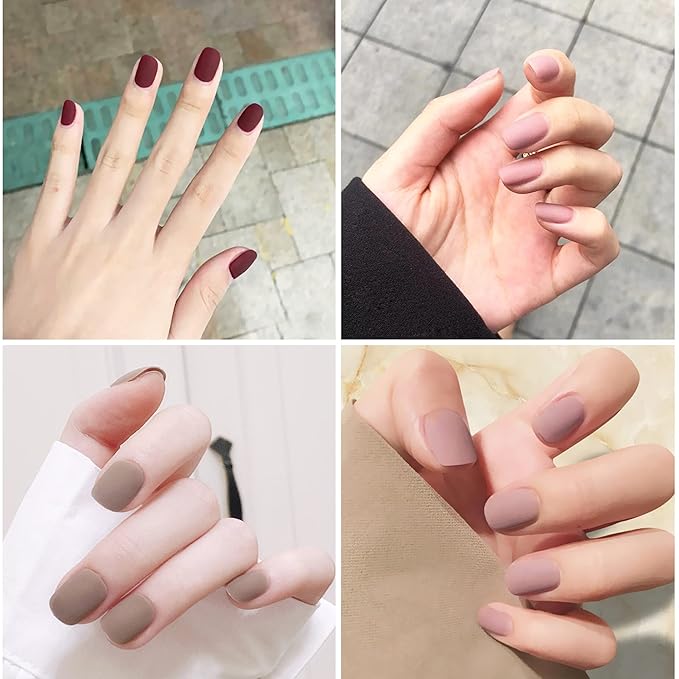 AddFavor 576pcs Short Press on Nails Full Cover Matte Fake Nails Solid Colors Acrylic Artificial False Nail Tips for Women Girls Nail Art Manicure