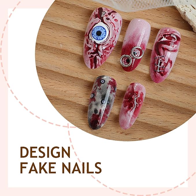 Halloween Press on Nails - Horror Eyeball Fake Nails | Medium Almond Acrylic Nails with Blood Stain Design,Full Cover Glossy False Nails,Stick on Nail for Women Halloween Nail Art Decor - 24Pcs
