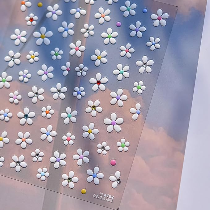 3 Pcs Flower Nail Stickers, Flower Nail Decal Art, Daisy Nails Sticker, Lily of The Valley Sticker, Spring Manicure, Embossed Nails Stickers