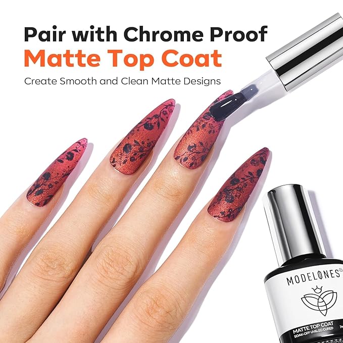 modelones Gel Nail Polish Top Base Coat Set, 3Pcs Rubber Base and Glossy Clear & Matte Gel Top Coat Chrome Proof No Wipe High Shine Nail Polish Soak Off U V LED Nail Art Home DIY Manicure Gift for Wom