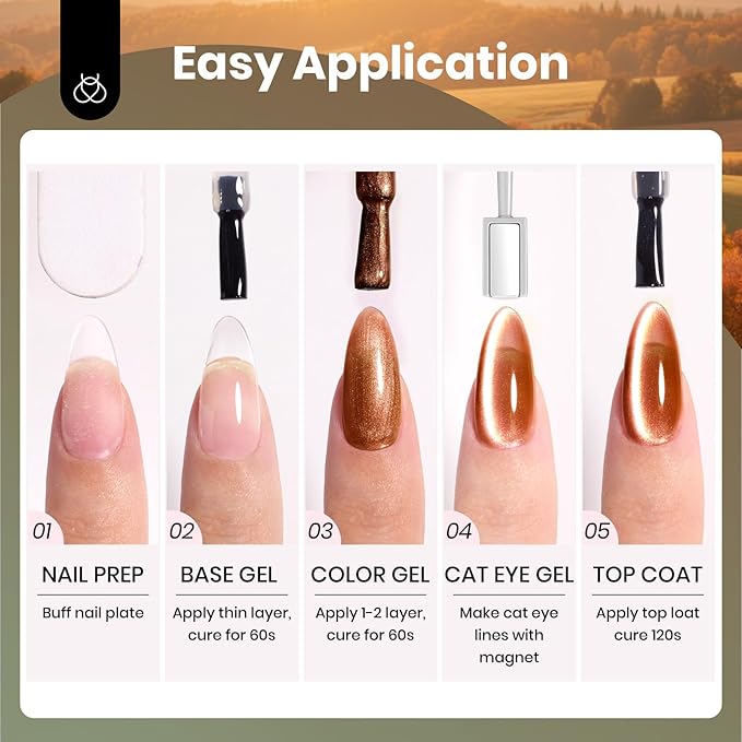 beetles Gel Polish Golden Mirage Cat Eye Gel Nail Polish Set - 6 Colors Glitter Gel Nail Polish Kit Pink Red Green Blue Brown Magnetic Shine Soak Off UV Salon DIY Manicure Gift for Women