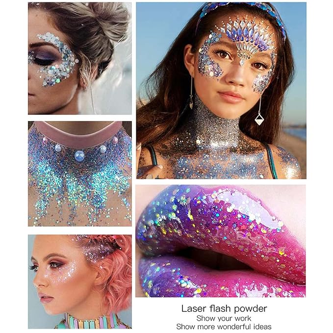 DAGEDA Body Glitter Gel, Face Glitters Body Gel Sequins Shimmer Liquid Eyeshadow, Chunky Glitter for Face Hair Nails, Holographic Cosmetic Laser Powder Festival Glitter Makeup 50ml(Fuchsia)