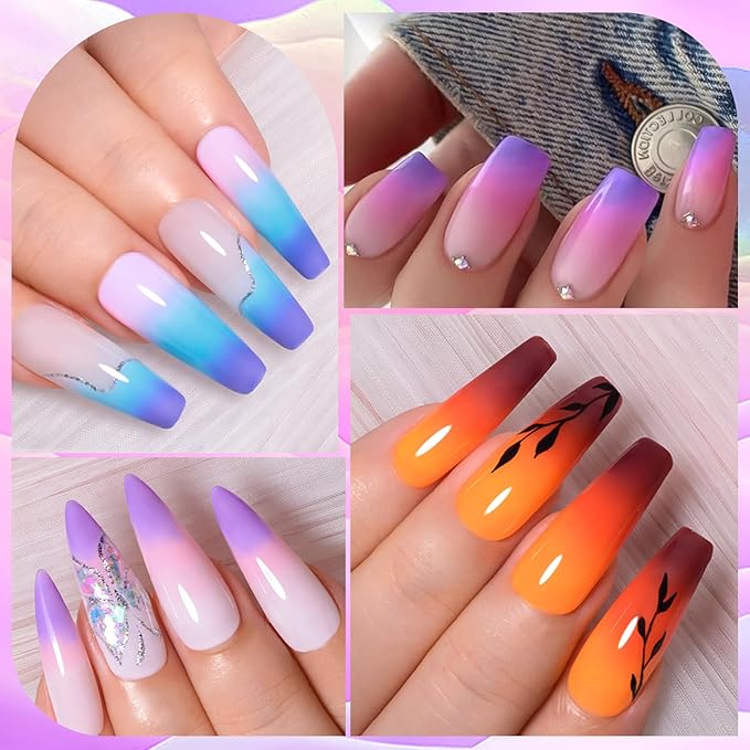 MEET ACROSS Color Changing Gel Nail Polish Set of 12 Temperature Changing Colors Gel Polish Including Pink Purple Orange Mood Changing Gel Manicure Kit for Nail Art Home DIY