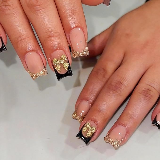 6 Packs (144 Pcs) | Reusable Press on Nails | Stick on Nails 12 Sizes-6 Styles | 3D Bow