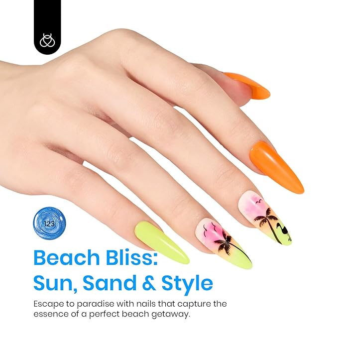 beetles Gel Polish Gift Set - Island Holiday 36 Colors 48Pcs Neon Gel Polish Pink Yellow Blue Green UV LED Nail Gel Base Top Coat Art Tools Home Salon Manicure Spring Summer Gift for Women
