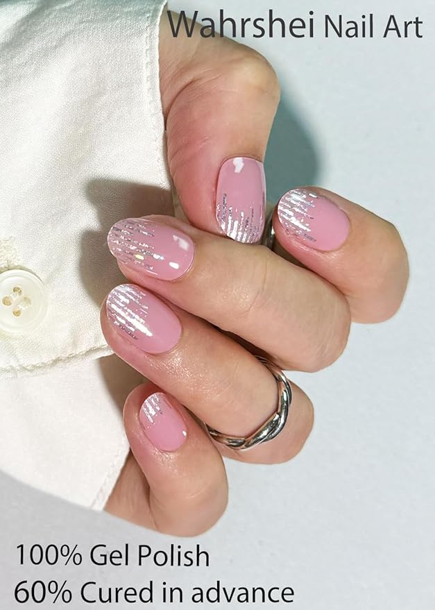 Semi Cured Gel Nail Strips, French Laser 20pcs Adhesive UV Sticker, Wraps for Home Manicure DIY