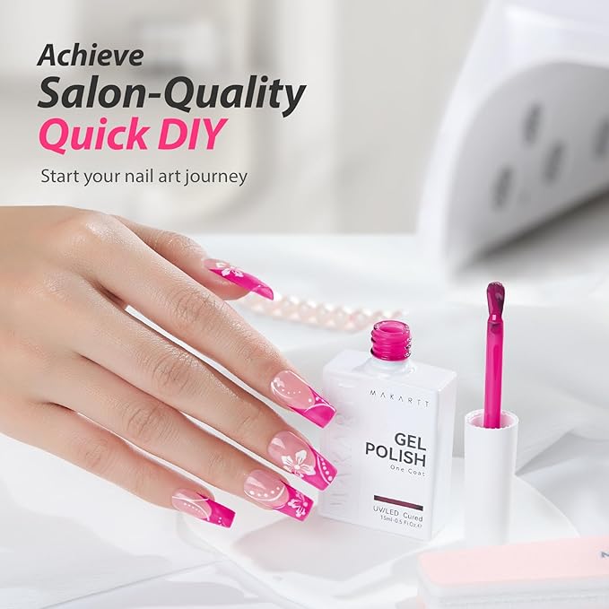 Makartt Ultra-Pigmented Rose Red Gel Nail Polish 15ml One N'Done Gel Polish One-Coat High-Gloss Ceramic Shine, Salon-Grade UV Nail Art Manicure DIY Salon Home - Pop Crush