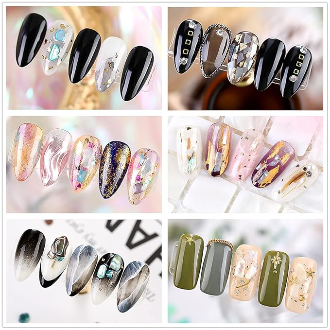 5 Boxes 3D Nail Art Crushed Sea Shell Irregular Iridescent Natural Abalone Seashell Slices Starfish Metal Sea Star Conch Moon Triangle Rivet Gems(sea Shell kit)