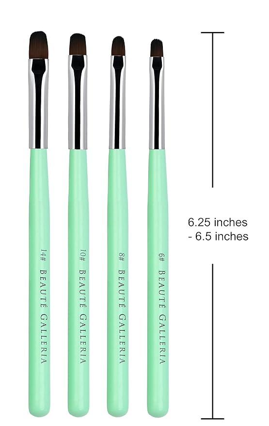 Beaute Galleria - 4pcs Acrylic UV Gel PolyGel Nail Art Brush Set (Size 6, 8, 10, 14), Nail Tips Builder Painting Pen Clean-Up Brush, Wooden Handle with Nylon Hair
