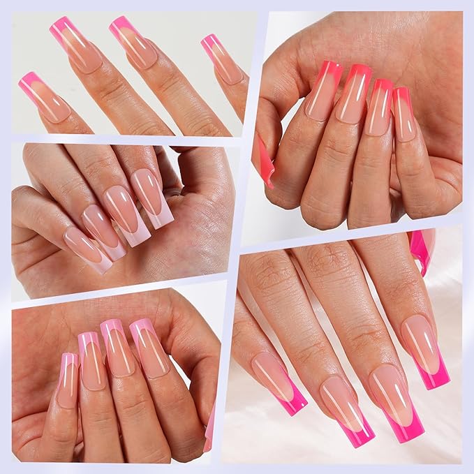 Misssix French Gel Nail Tips, 150Pcs Pink French Tip Press on Nails Long Square, No Need to File Tips Pre-lasting, Fake Nails for Nail Art DIY 15 Sizes