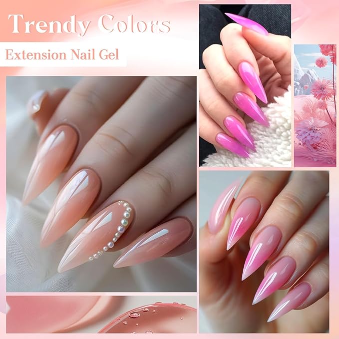 10Pcs Poly Nail Gel Nude Pink Skin Tones Neutral Quick Building Nail Extensions Gel Starter Kit Builder for Nails Art Salon at Home