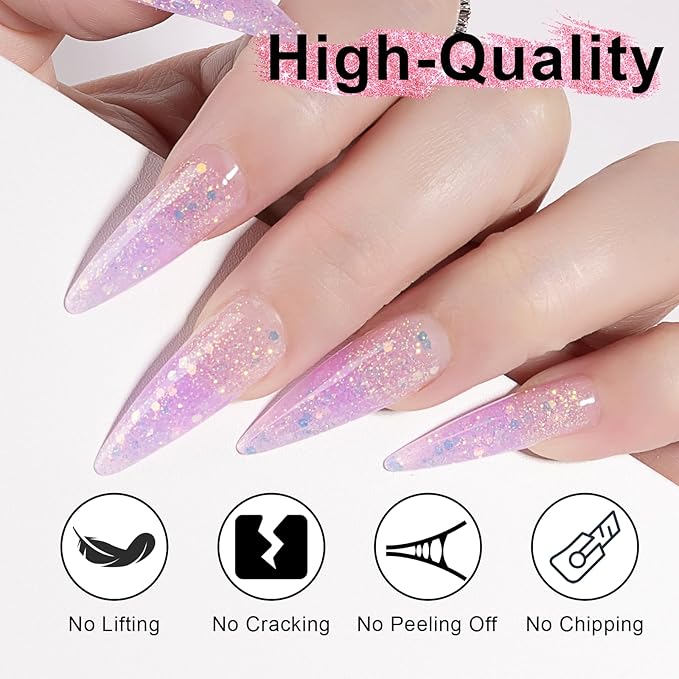 NXJ INFILILA Glitter Poly Nail Gel, Purple Colors Poly Extension Gel Nail Enhancement, Thickening Glossy Builder Home DIY Salon Use for Girls UV/LED Nail Lamp Required P12