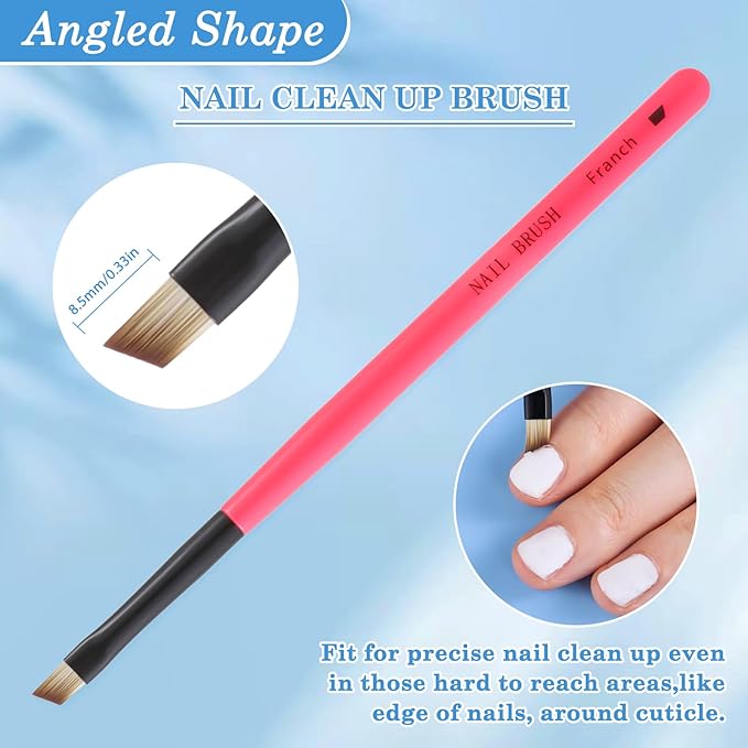 3PCS Nail Clean Up Brushes for OPI Nail Polish Remover, Brushes for Cleaning Polish Mistakes on the Cuticles, Acetone Resistant Nail Brushes for Nail Art and Designs（BB Pink ）