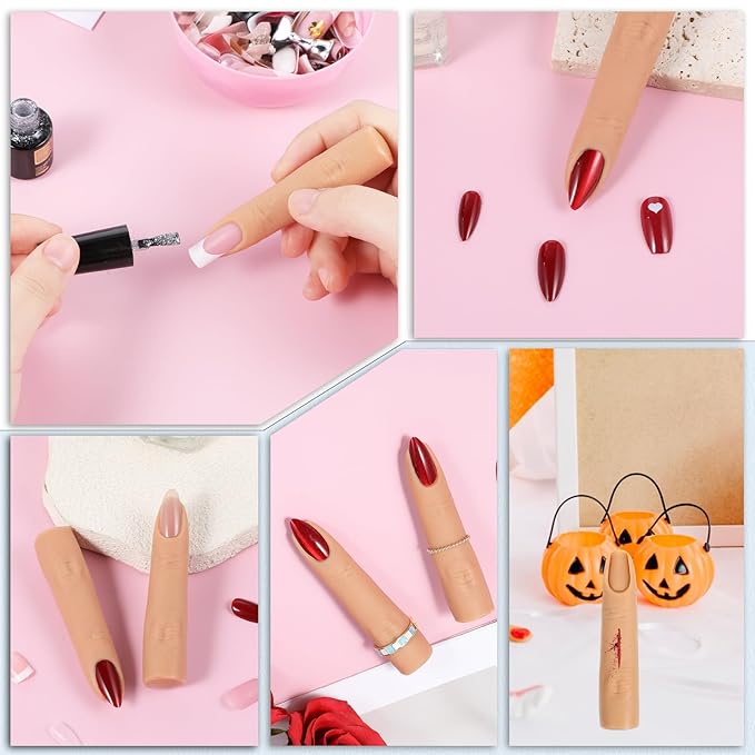 Giantree 2 PCS Silicone Practice Fingers for Acrylic Nails, Fake Training Nail Practice Finger Model, Flexible Bendable Mannequin Finger Soft Silicone Fake Fingers for Nails Art DIY