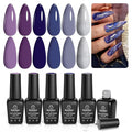 Beetles Purple Gel Polish Set, 6Pcs Purple Blue Gel Polish Silver Glitter Nail Gel Lost Universe Soak Off UV LED Nail Lamp Manicure DIY Home Gift for Women