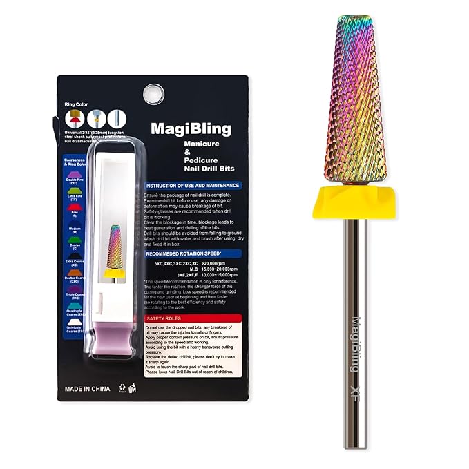 xf 5 in 1 Nail Drill Bits, 16mm Tapered 3/32'' Professional Tungsten Carbide Bits for Efile, 2 Rotation for Electric Drill, Remove Thin Gel, Manicure Cuticle Gel Polishing, Nail Techs Bits, Extra Fine