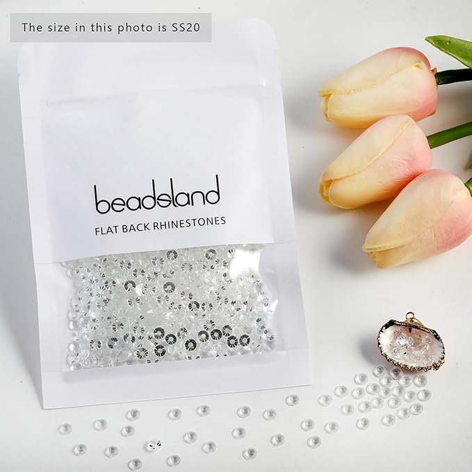 Beadsland 1440pcs Flat Back Crystal Rhinestones Round Gems for Nail Art and Craft Glue Fix, Transparent, SS6, 1.9-2.1mm
