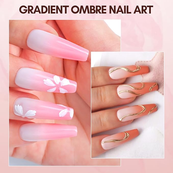 Makartt Ombre Gel Nail Polish Kit: 6 Colors Gradient Blush Effect, Upgrade Pat Painting Gel with Nail Sponge & Drawing Brush for Ombre Winter Manicure White Pink Brown Nude