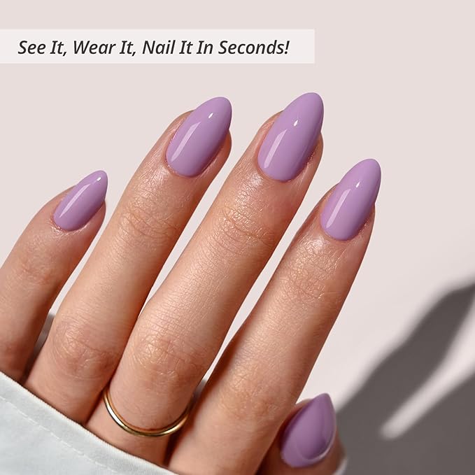 BTArtbox Press On Nails Almond - Lavender Purple Short Press On Nails with Glue for Women, Opaque Soft Gel Glue On Nails in 16 Sizes - 32 Stick On Nails Kit, Orchid Dew