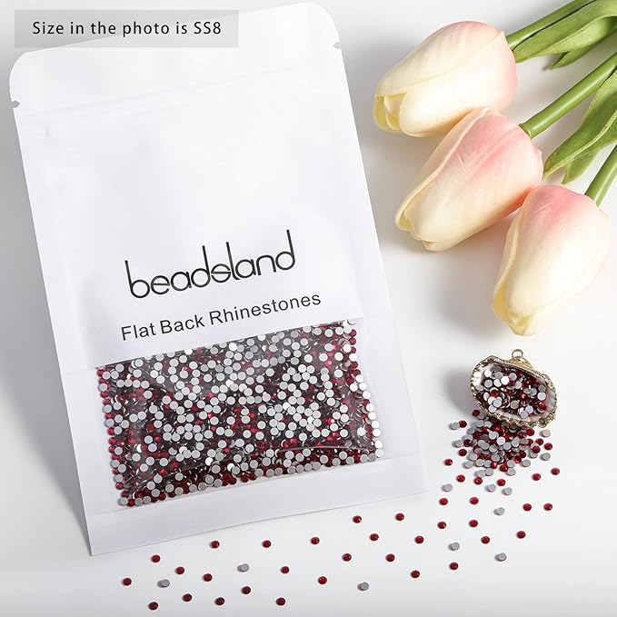 Beadsland 2880pcs Flat Back Crystal Rhinestones Round Gems for Nail Art and Craft Glue Fix,Dark Siam,SS8,2.3-2.5mm