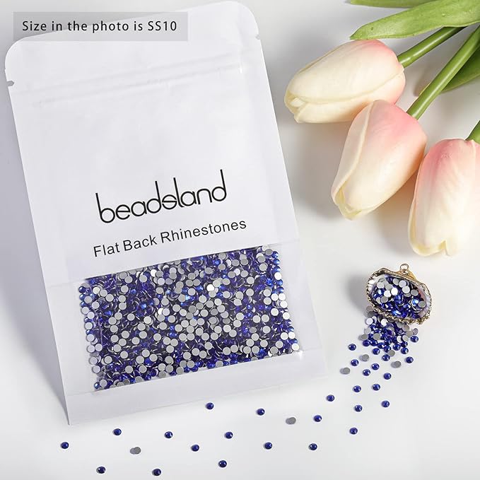 Beadsland 1440pcs Flat Back Crystal Rhinestones Round Gems for Nail Art and Craft Glue Fix, Sapphire, SS10, 2.7-2.8mm