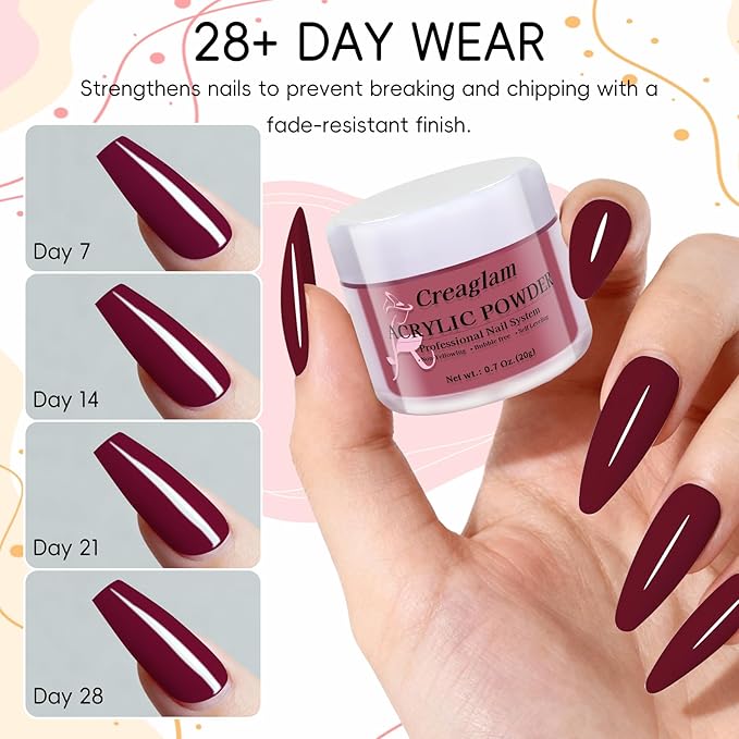 Professional Acrylic Nail Powder Kit - 6 Colors for French Extensions & 3D Nail Art, No Lamp Needed, Non-Yellowing, Bubble Free, Long Lasting Salon Quality Powder
