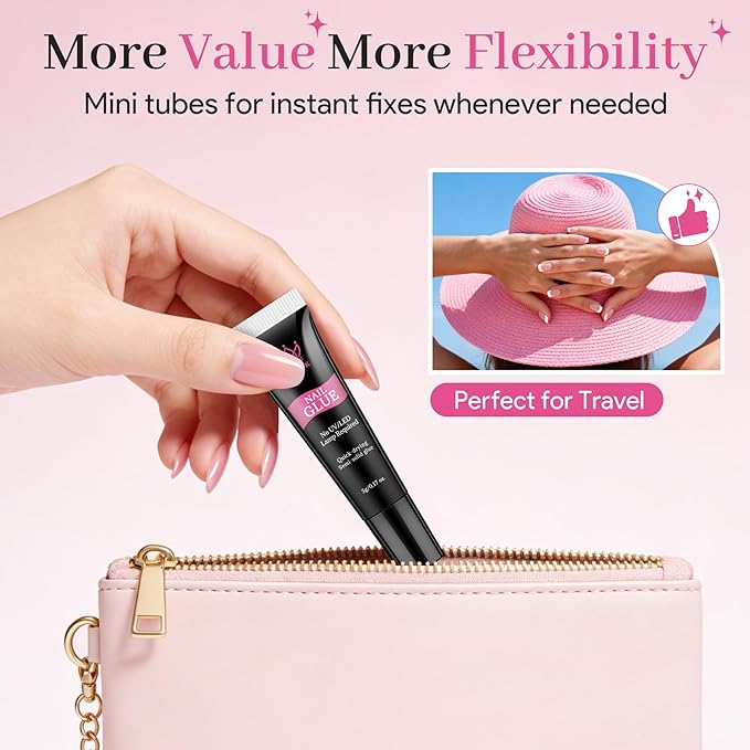 Nail Glue for Press on Nails 5g*5Pcs, Super Strong Quick Drying Semi Solid Glue On Nails, Press on Semi-Solid Gel for Nail Tips & Acrylic Fake Nails, No UV Light Needed, Long Lasting 28+ Days