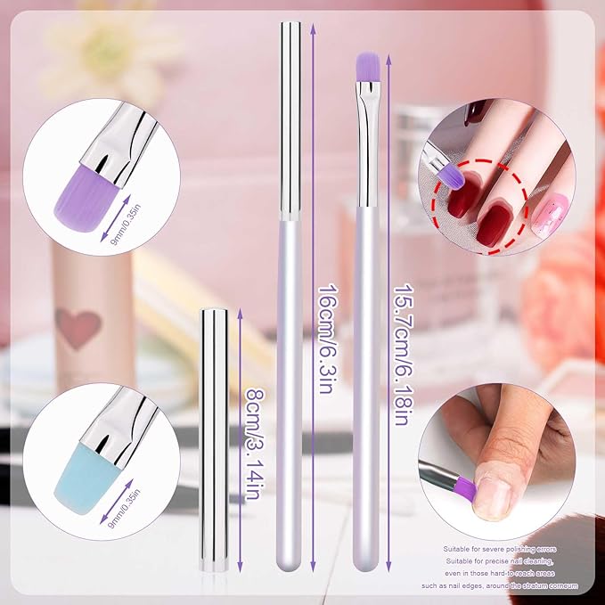 2pcs Nail Clean Up Brushes, Round & Flat Head Pen Painting Tools for Nail Design & Remover Polish Mistake Cleaning
