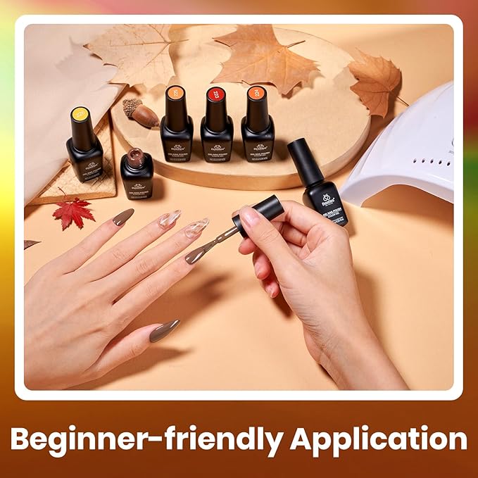 Beetles Gel Nail Polish Set - 6 Colors Burgundy Red Orange Yellow Brown Gel Polish Kit for Nails, Autumn Leaves Soak Off UV LED Nail Gel Manicure at Home Gifts for Women