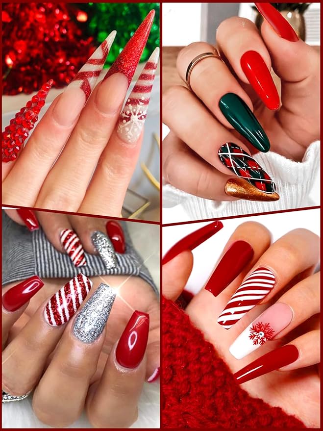 EBANKU Solid Builder Gel for Nails, 6 Colors Nail Extension Sculpture Gel for Nail, Valentines Red Green Gold Silver Glitter Non-Sticky Carving Modeling Nail Art