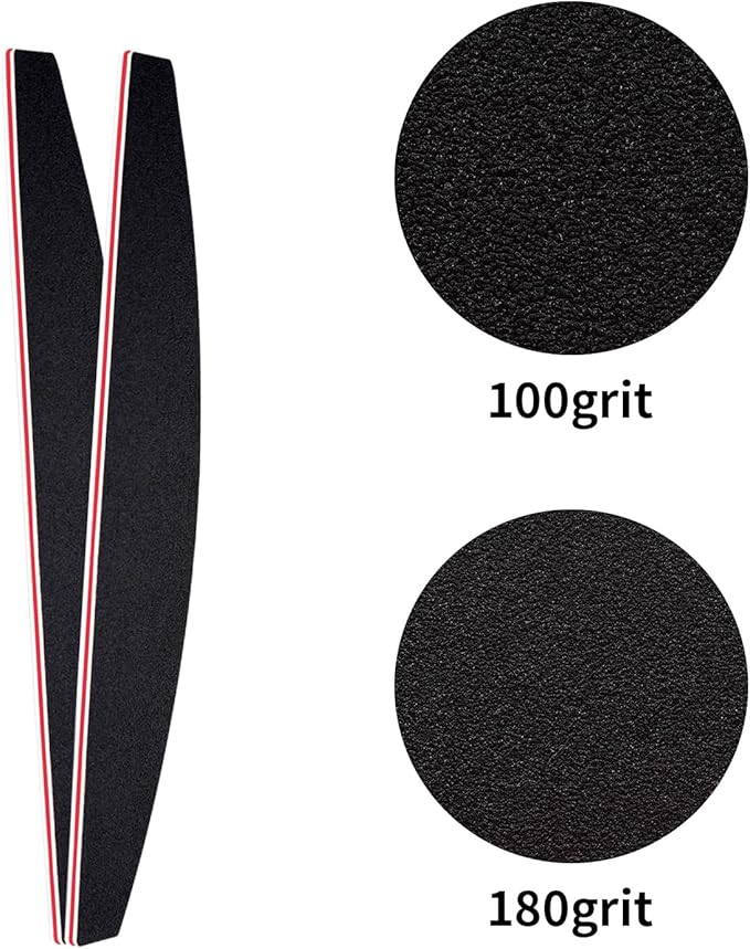 Nail File and Thin Buffer Block, Reusable Black Half Crescent Shape Double Sided Manicure Tools, Thin Sanding Buffing Grinding Plisher File, 100/180 Grit