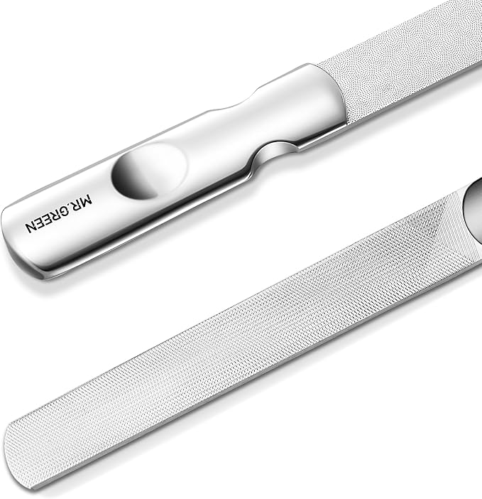 MR.GREEN Double Sided Nail Files Stainless Steel Manicure Pedicure Grooming for Professional Finger Toe Nail Care Tools (Long)
