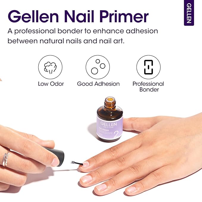 GELLEN Nail Primer No Lift 15ml Acid-free Gel Primer Fast Air Dry Superior Protein Nail Prep Bond Foundation for UV Gel Nail Polish, Press-on Nails and Acrylic Powder Nail Supplies Salon DIY at Home