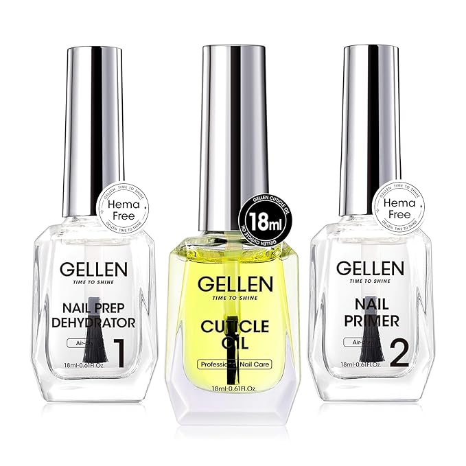 GELLEN Nail Dehydrator, Primer, and Cuticle Oil 18ML - Hema-Free Acid-Free Nail Prep Base Varnish Manicure Bonder Liquid for Gel Polish Acrylic Salon Essential Gift