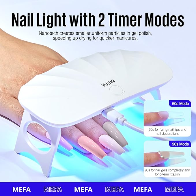 MEFA 19 Pcs Gel Nail Polish Kit with U V Light, 12 Colors All Seasons Soak Off Gel Polish Nail Set with Base Top Coat Essential Manicure Tools Beginners Salon Nails Art DIY