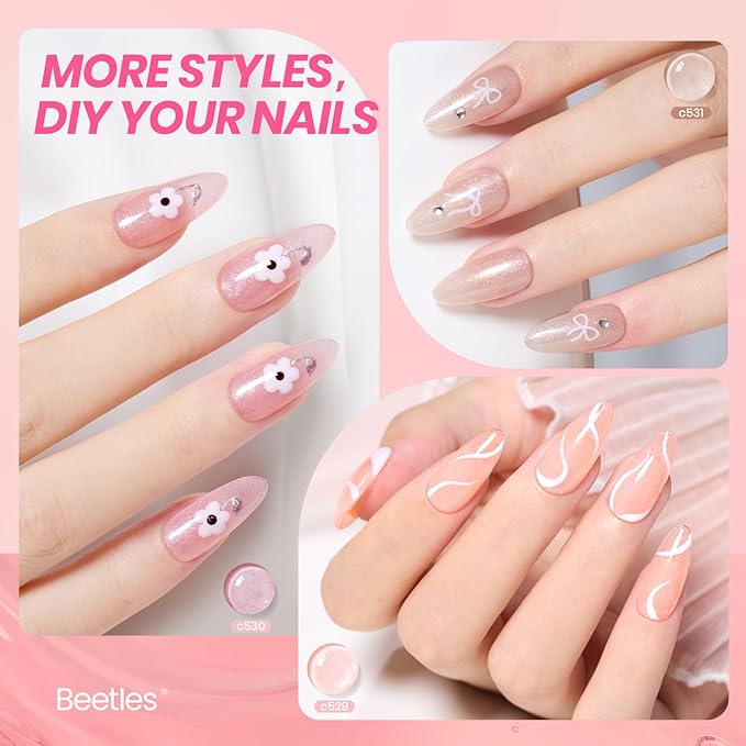 Beetles Jelly Gel Nail Polish Set - 6 Colors Shimmer Gel Polish Kit Glitter Nude Pink Brown Sheer Transparent Effect Soak Off UV Lady with Dreams Collection Gift for Women