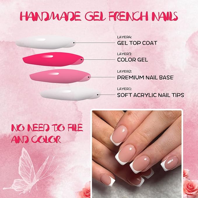 AddFavor White French Tip Press on Nails Short - 240pcs Brown Extra Short Square Fake Nails, Square Nails Press on Acrylic Nail Extension Nails Art DIY