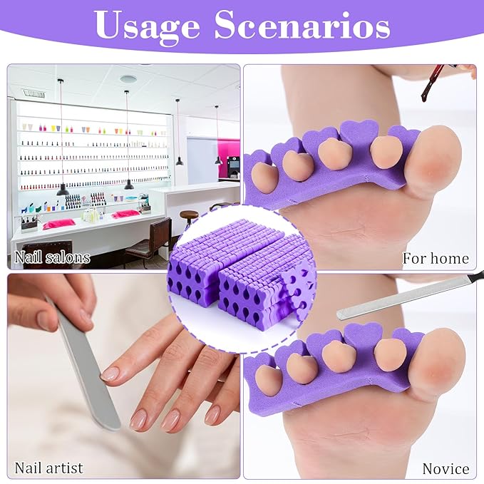 100 Pcs Sponge Toe Separators Soft Finger Separators Premium Pedicure Tool Kit Flexible Toe Divider Spacer for Polishing Pedicure Manicure Coating Nail Art Beauty Accessories (Purple)