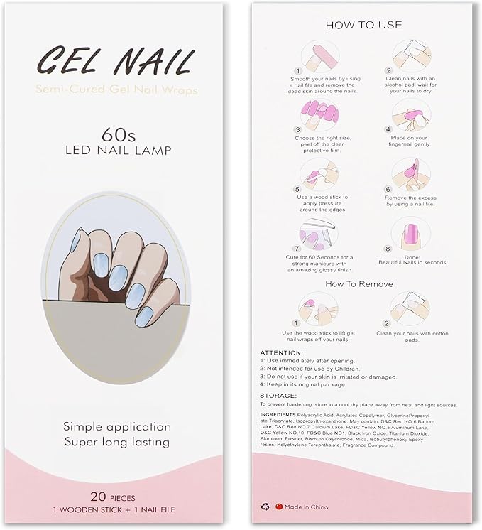 JMEOWIO Gel Nail Stickers French Tip Gradient Semi Cured Gel Nail Strips Wraps UV/LED Nails Art Design Decoration Accessories
