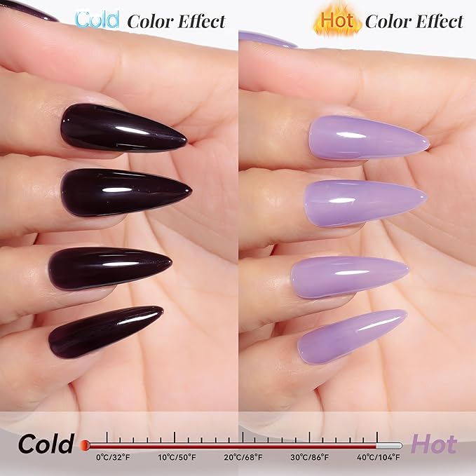 YTD Likomey Color Changing Gel Nail Polish,15ml Grayish Purple To Black Mood Temperature Change Colors Fall Winter Thermal Ombre Salon Quality Manicure UV Nail Gel,HEMA Free TPO Free,WB501